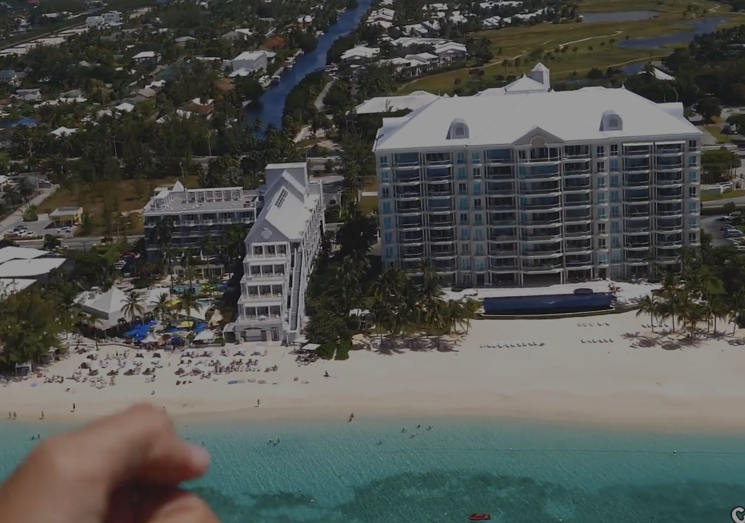 Seven Mile Beach hotels seen from the helicopter window